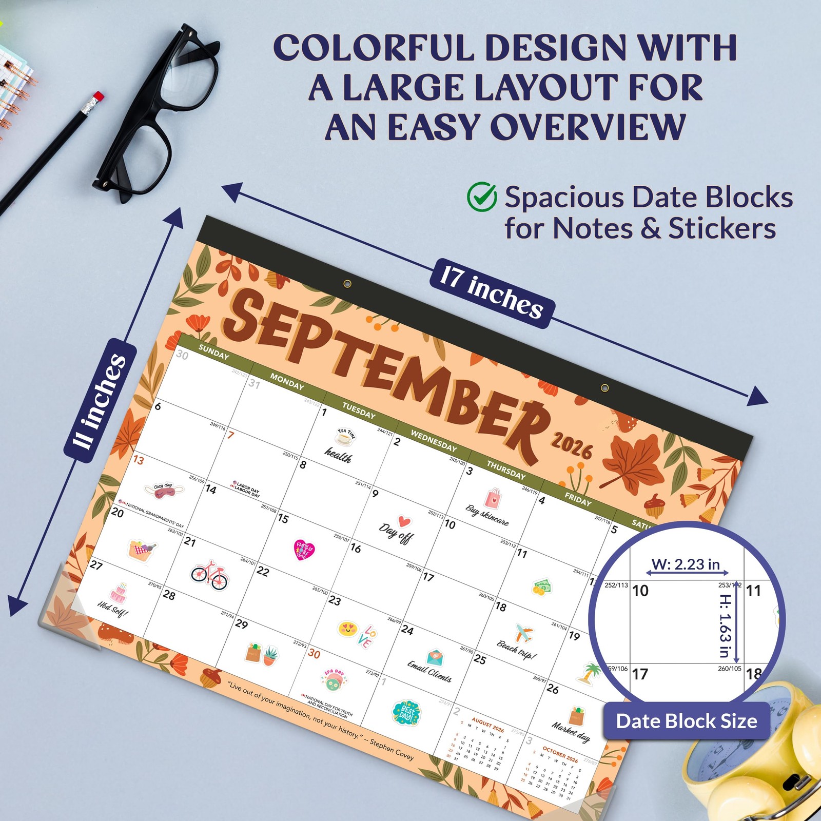 Decorably 18 Months Academic Desk Calendar 2026-2027 Colorful Assorted