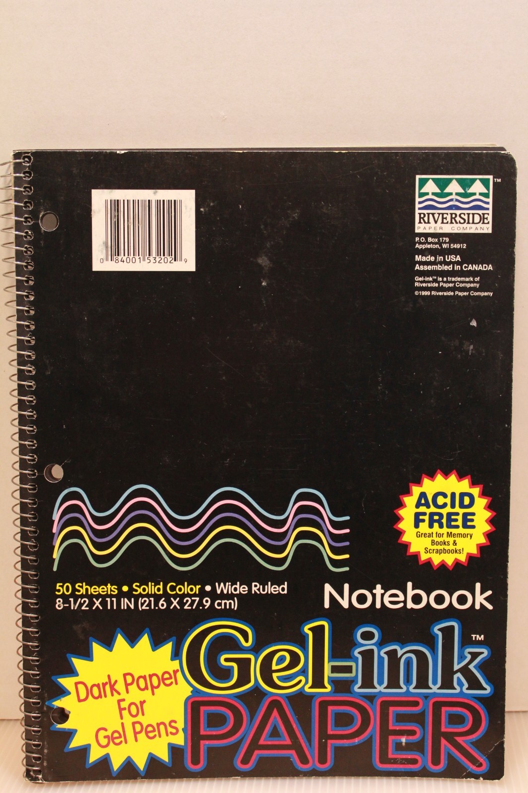 Riverside Gel ink paper Notebook Wide Ruled Black Lined 8.5″ x 11″ ONLY 48 PAGES