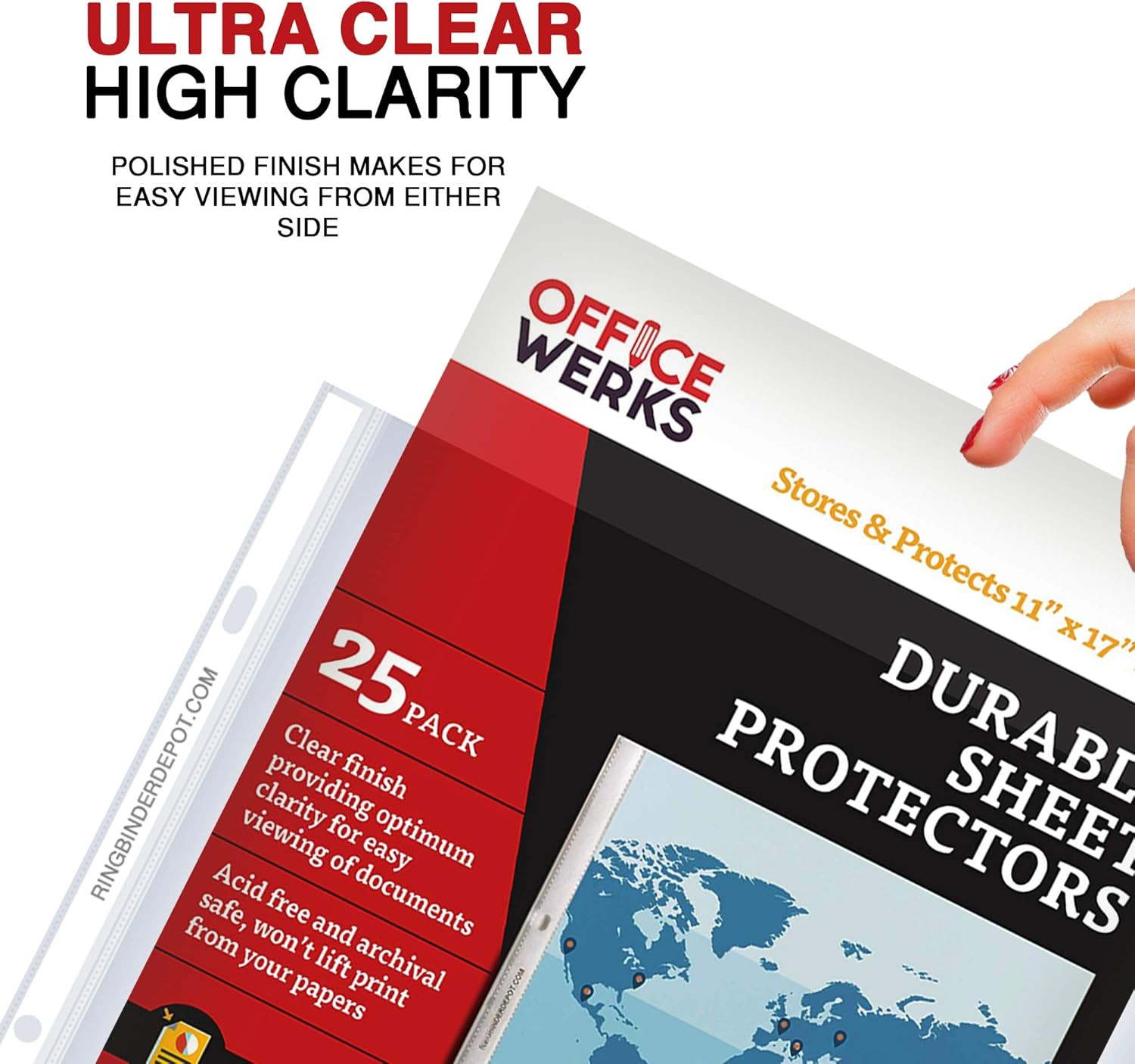 Office Werks 11X17 Sheet Protectors with 90 Microns Thick, Portrait View, Top Lo