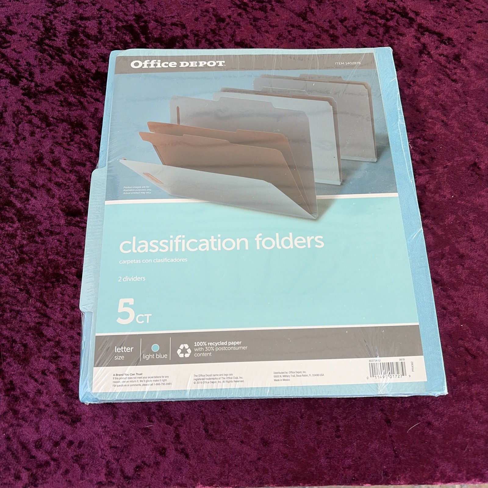 Office Depot Brand Letter Size 2-Divider Light Blue Classification Folders 5-Pk
