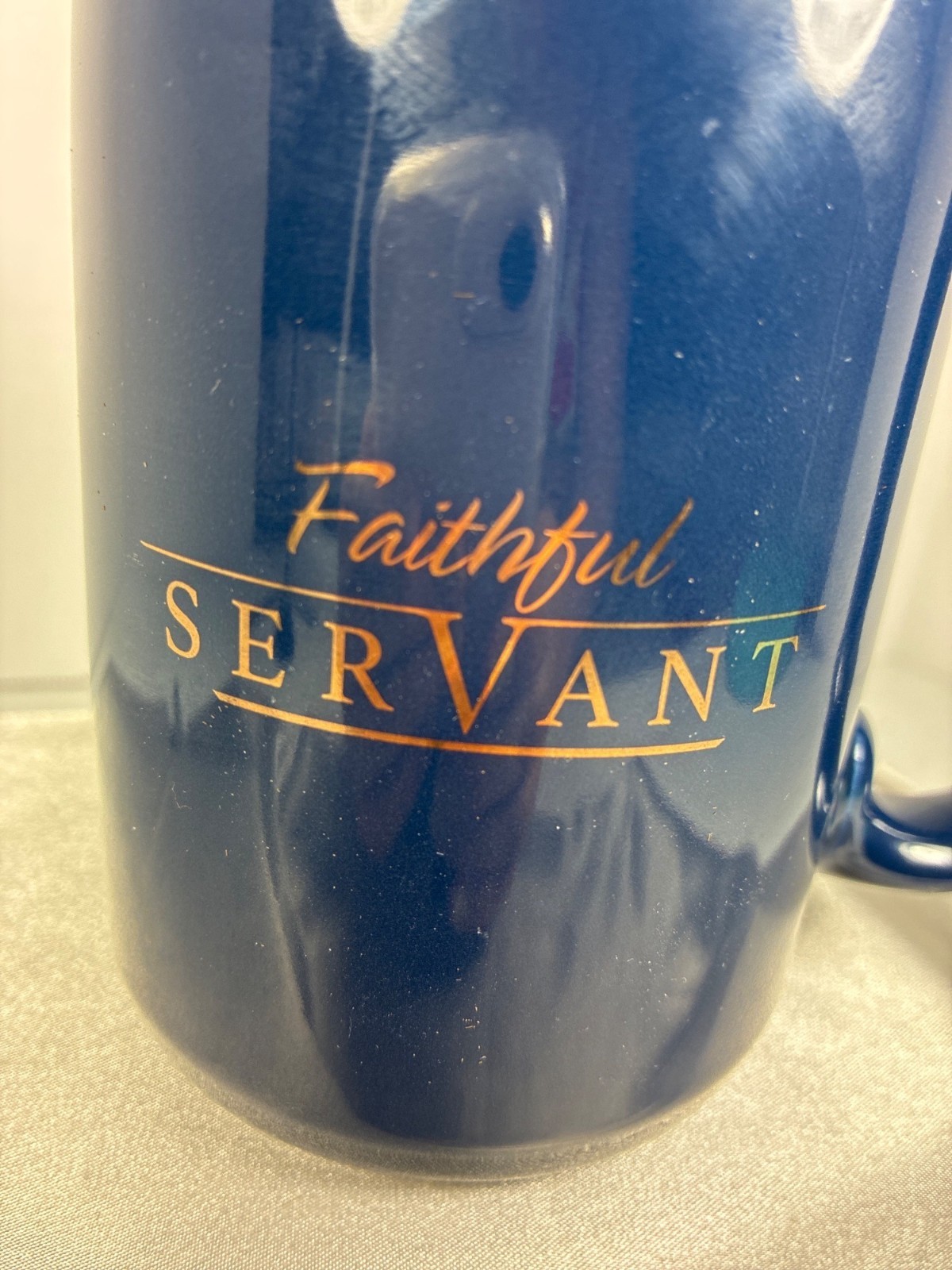 Christian Art Gifts Faithful Servant Mug 2 Chronicles 15:7 Blue Gold Coffee Cup