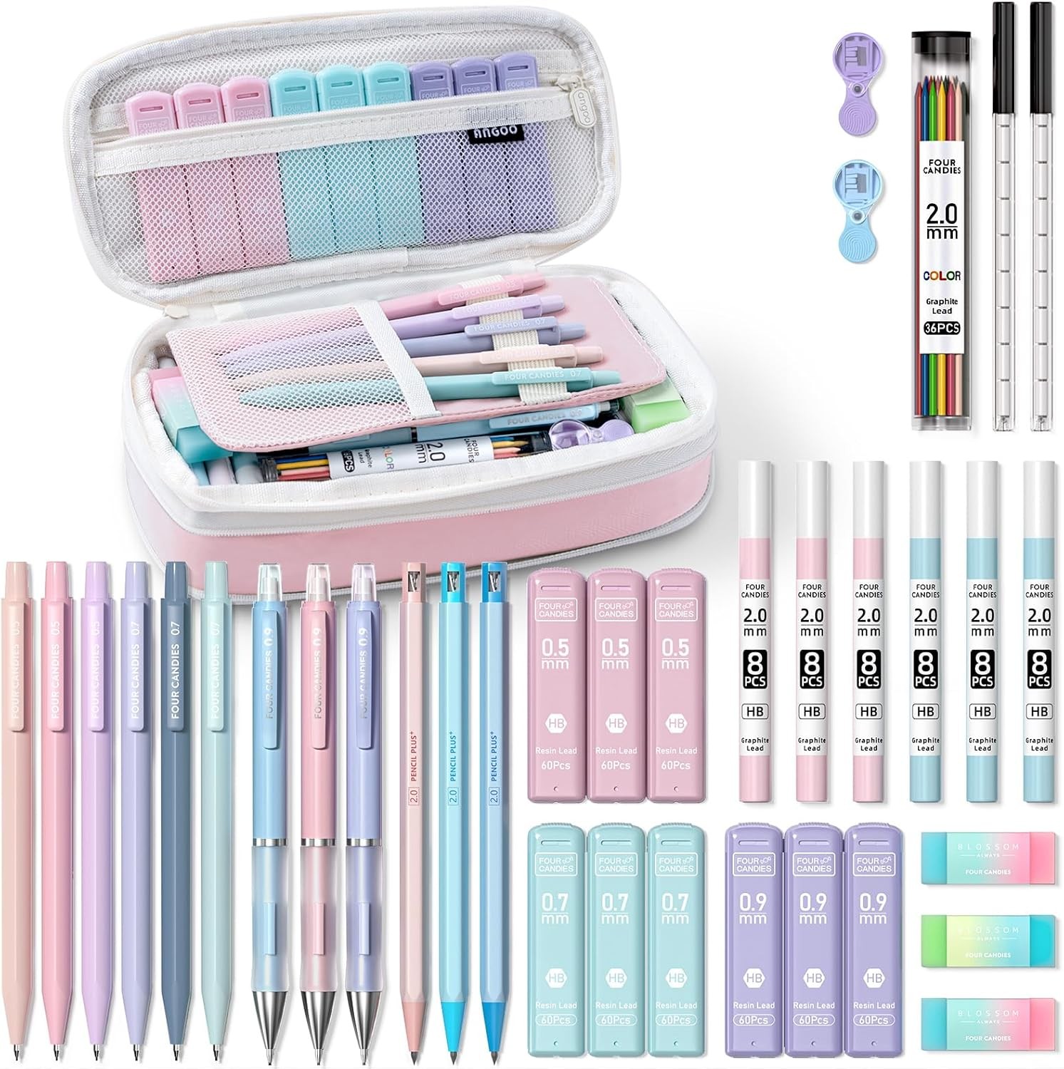 36PCS Aesthetic School Supplies, Mechanical Pencils 0.5mm, 0.7mm, 0.9mm & 2.0mm