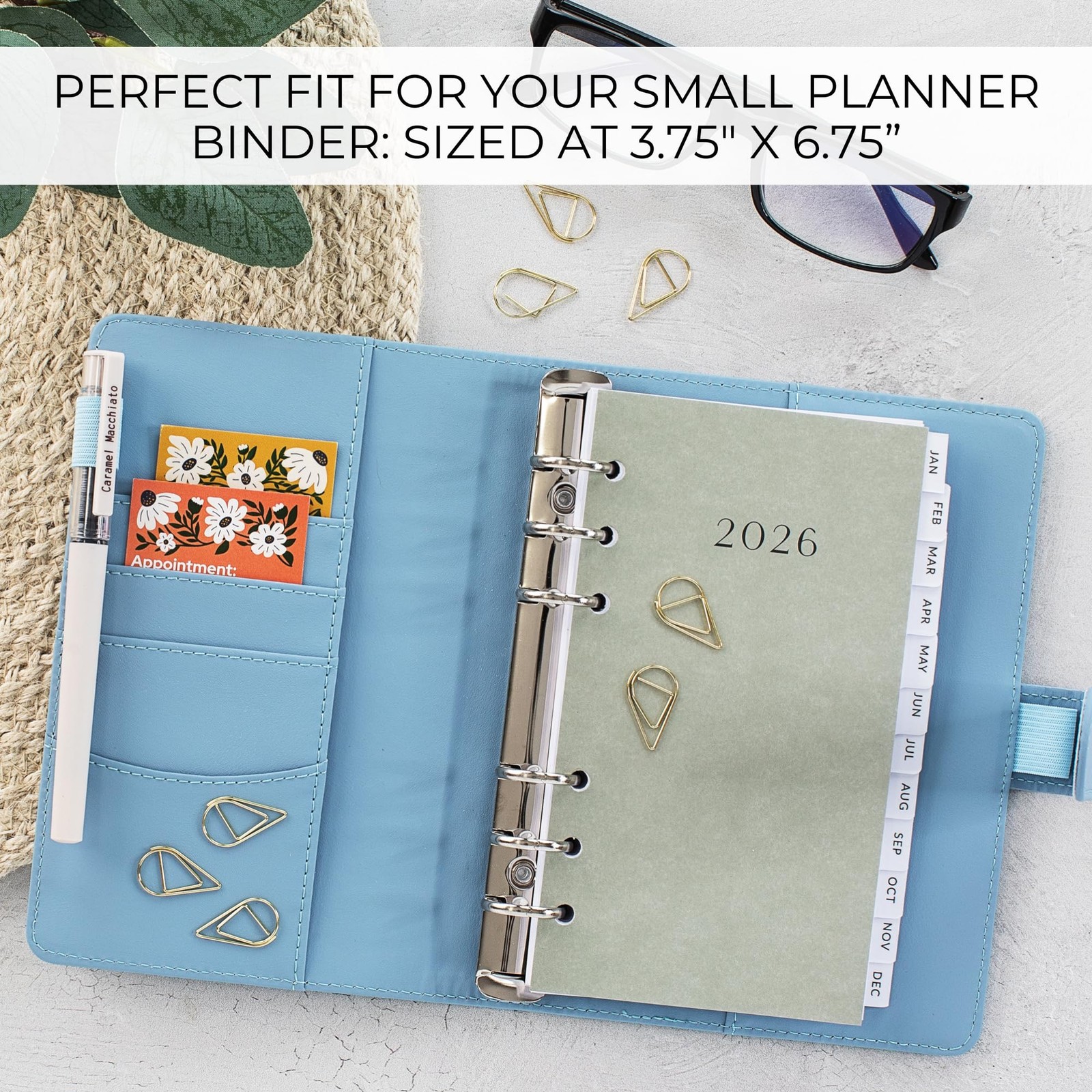 Black White 2026 Daily Planner Personal Size 6 Ring 3.75 x 6.75 Inch