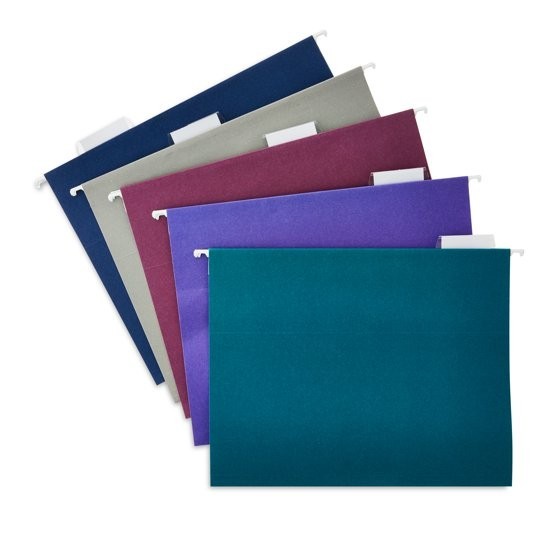 Pen+Gear Assorted Jewel Tone Hanging File Folders, Letter Size, 1/5 Cut Tabs