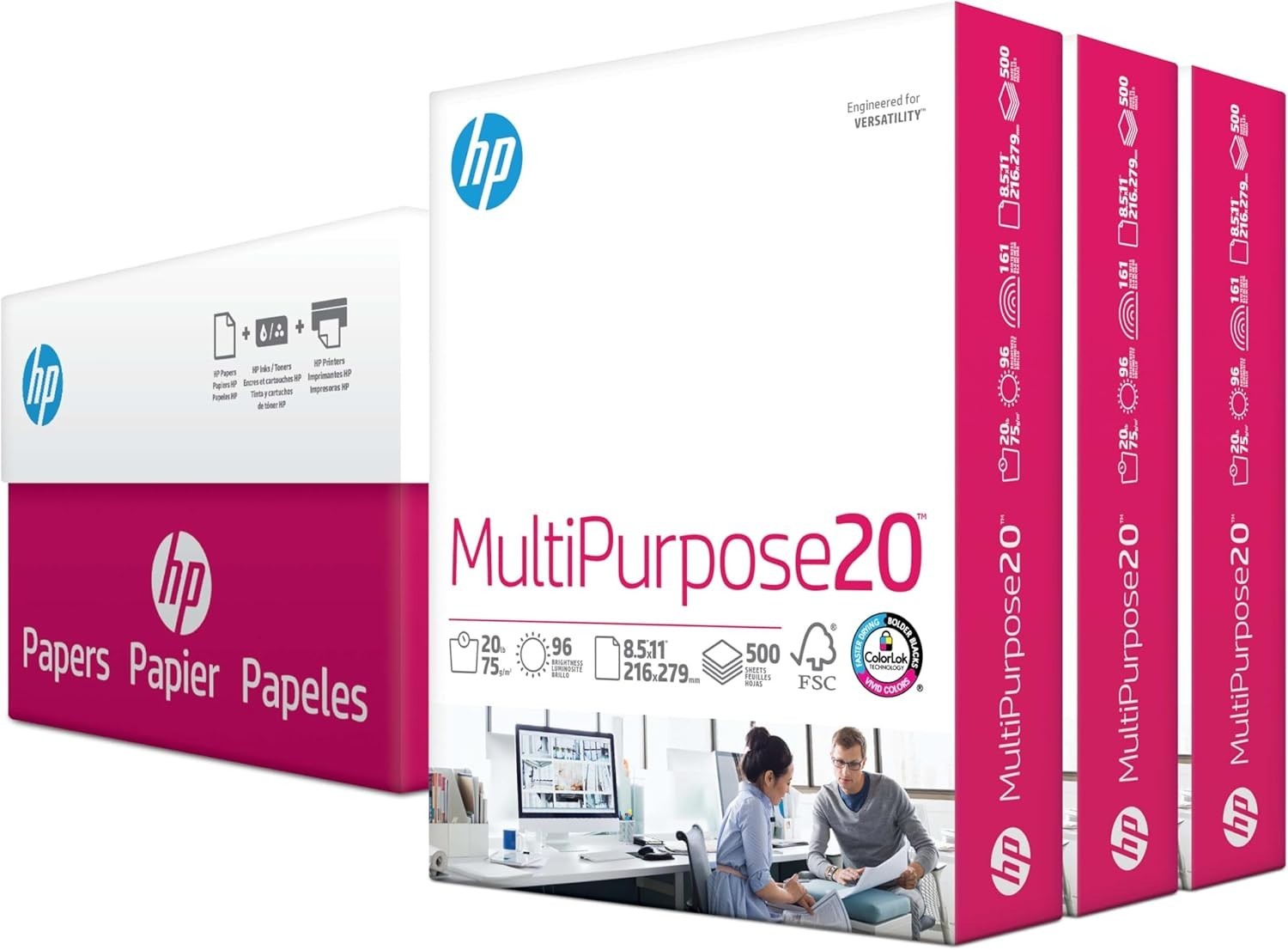 HP Printer Paper 8.5 x 11 MultiPurpose 3-Ream Case 96 Bright Paper – 1500 Sheets