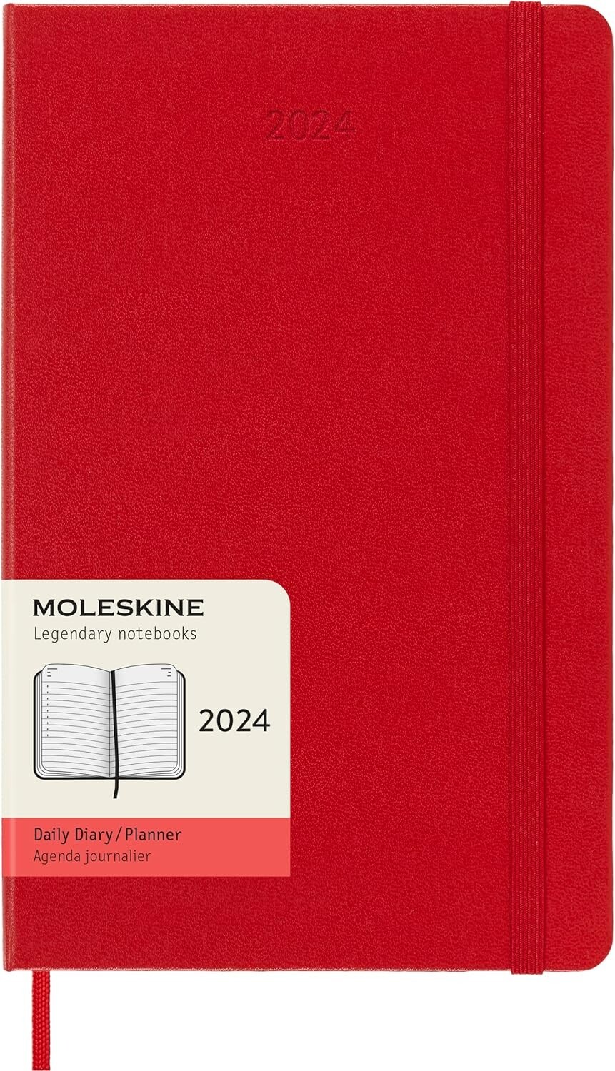 Moleskine Classic 2024 Daily Planner, Hard Cover, Large (5″ x 8.25″) Scarlet Red