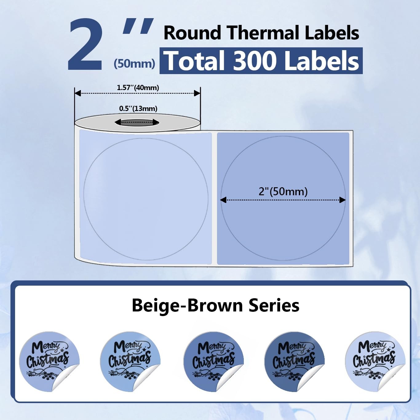 300PCS 2 Inch Circle Thermal Label Stickers for 150PCS/Roll, Multicolor Blue