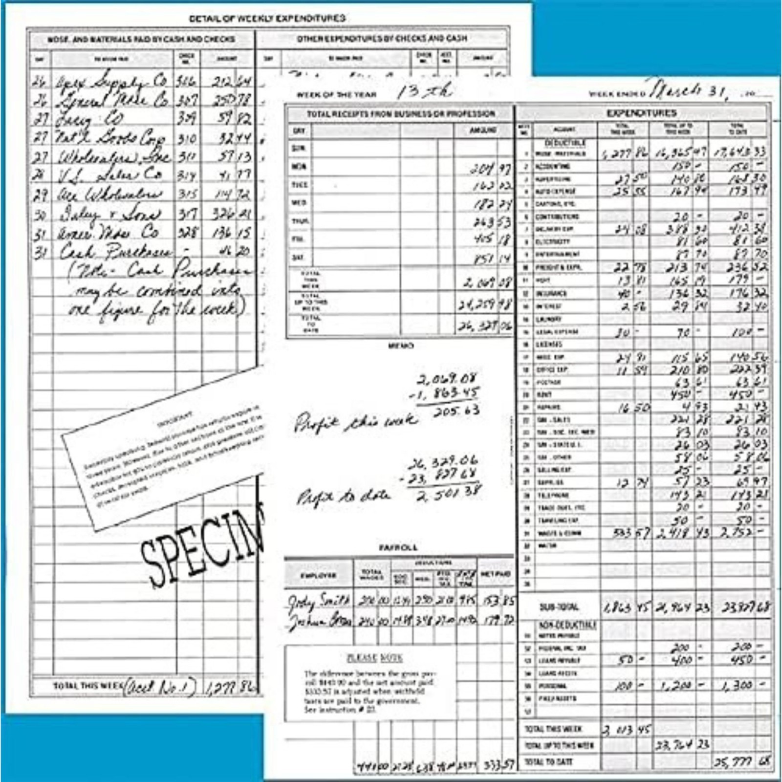 Dome DOM600 Bookkeeping Record Book Weekly 128 Pages 9 x11 Inches, Brown