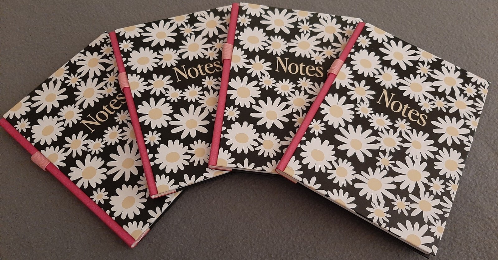 Lot of 4 – Hardcover Daisy Journal 120 Pages – Page Keeper Ribbon & Pen Holder