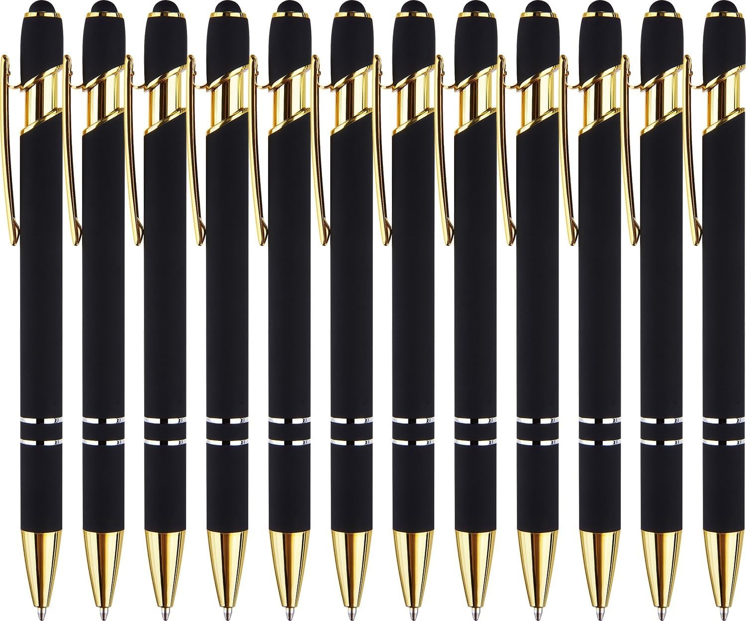 12 Pack Black Gold Ballpoint Pen with Stylus Tip, 1.0 Mm Black Ink Smooth Writin