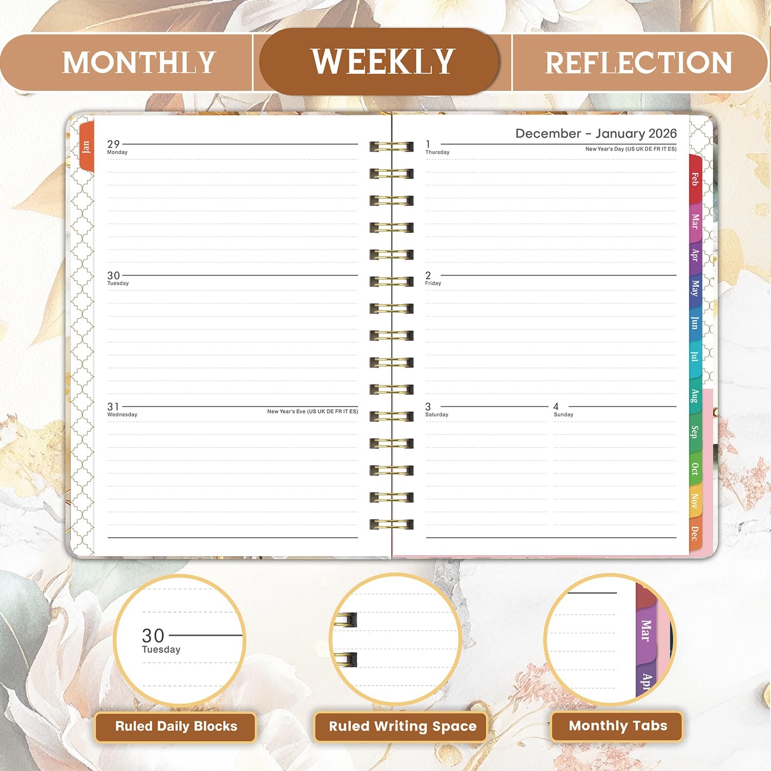 2026 Planner – 2026 Weekly and Monthly, JAN.2026 – 6.4″ x 8.5″, Gold