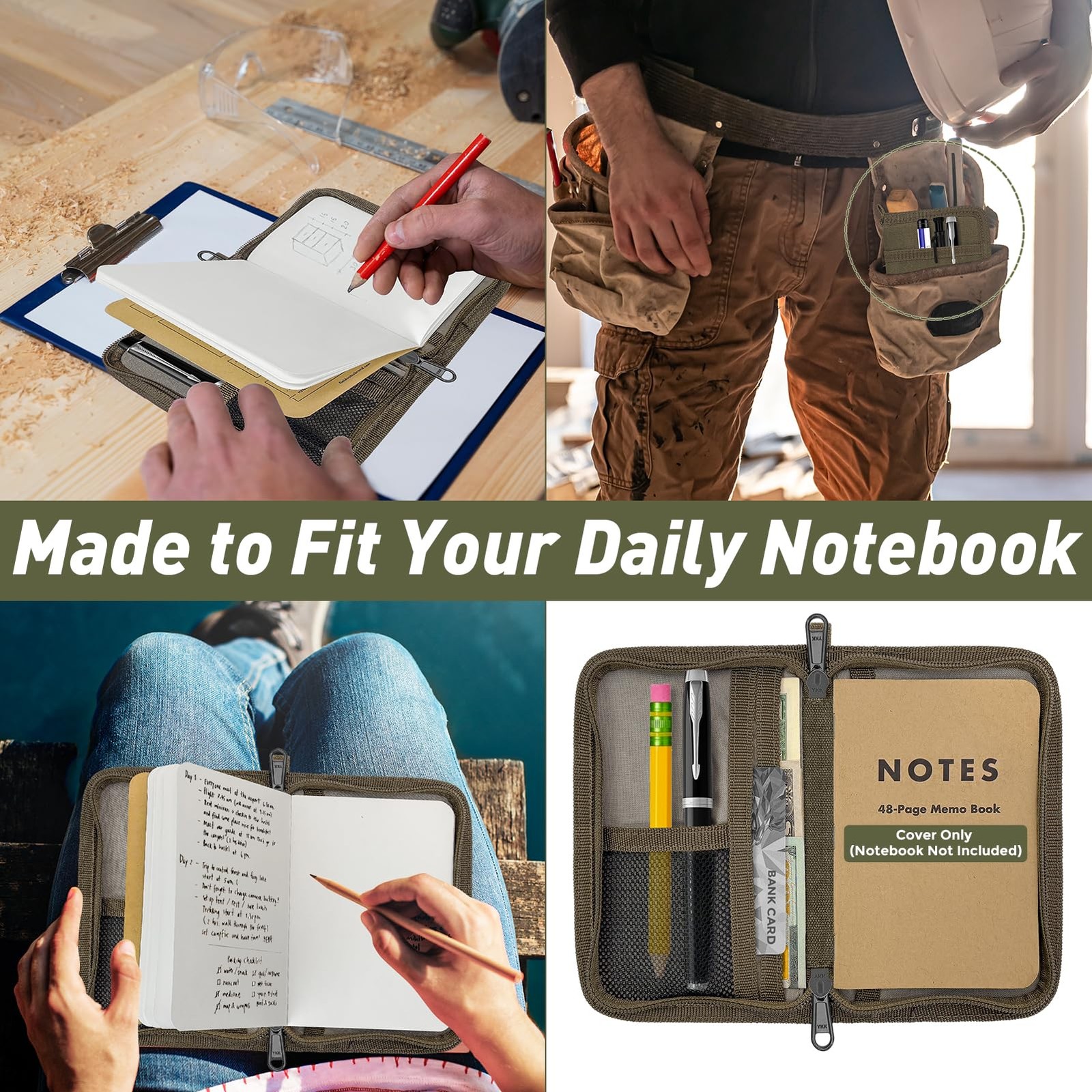 Journal Cover set fits for Field Notes Moleskine 3.5×5.5 In Olive
