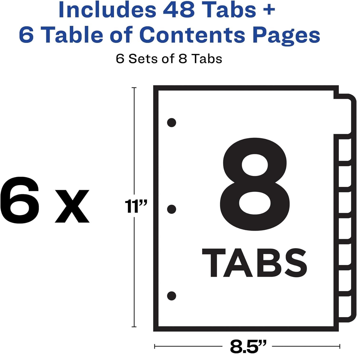 Avery 11186 Table of Contents Dividers 8-Tab Multicolor 6-Sets