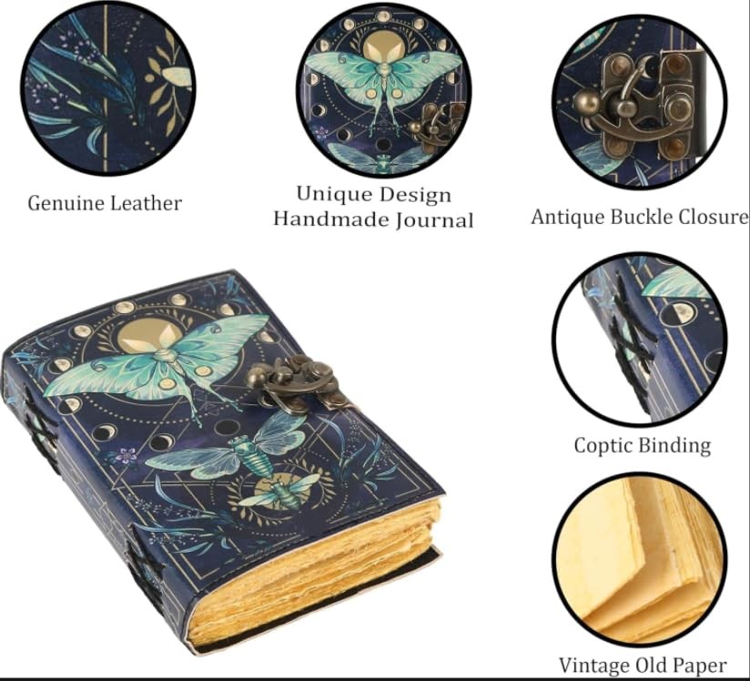 Book of Spells Leather Bound Journal Deckle Edge Grimoire Printed Diary Witch…