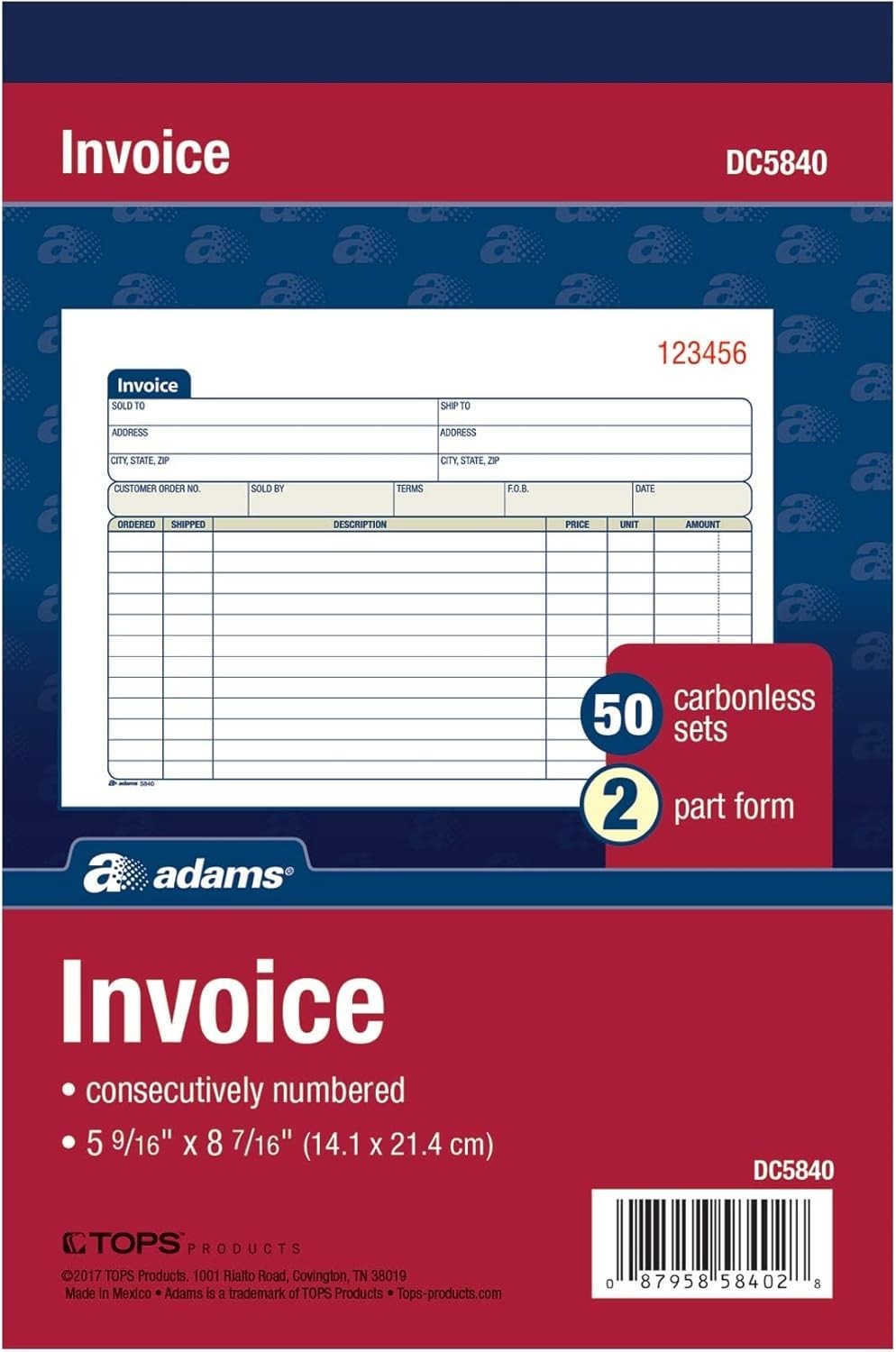 Carbonless Invoice Book – 50 Sets, Top Space for Custom Company Stamp