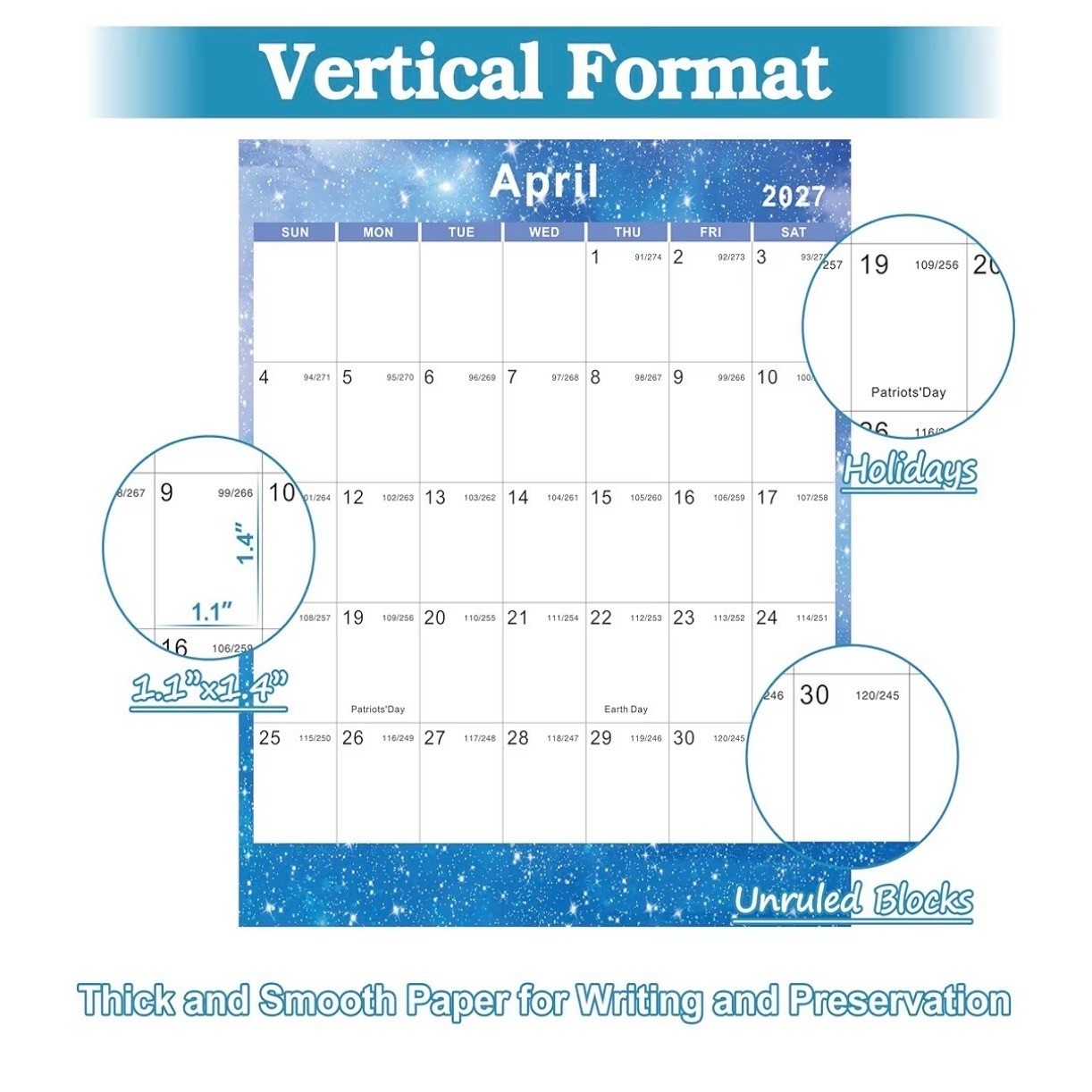 Vibrant Focus 2026-2027 Yearly Wall Calendar Planner Blue Star 34.7 x 22.8 XL