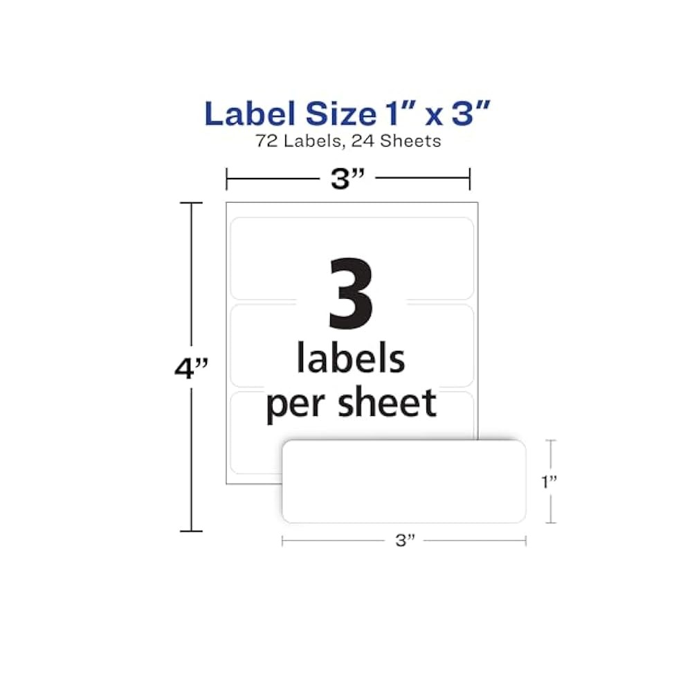 White Removable Labels, 1″ x 3″ Non,Printable for Paper, Plastic, Wood & Metal