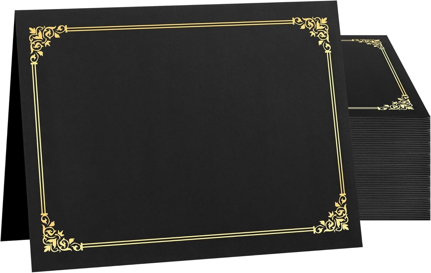 Reusable 50-Pack Black Certificate Covers – Elegant Gold Foil Border Design