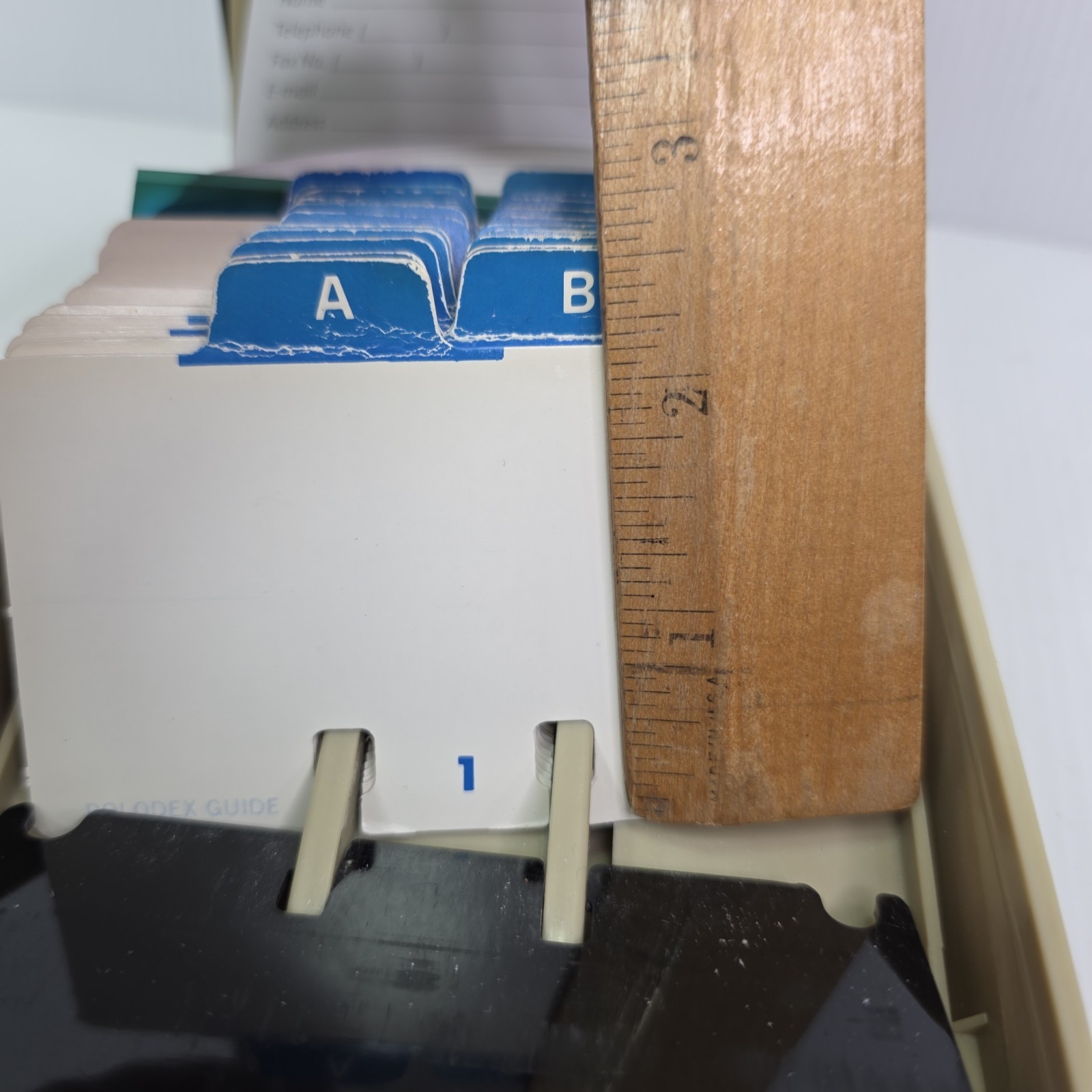 Vintage ROLODEX VIP-24C Smoke Top Card File Address Phone With Blue Index Tabs