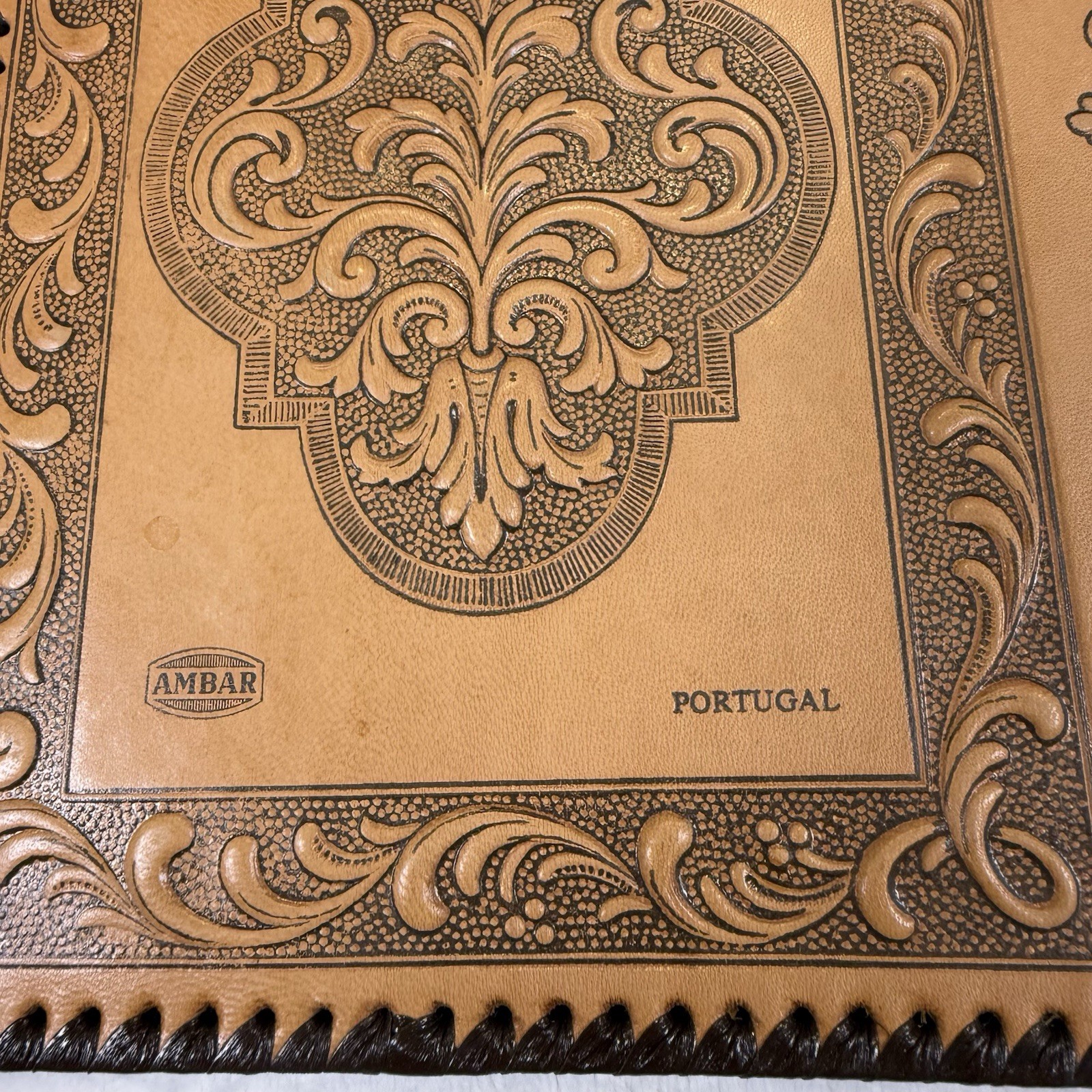 Vintage AMBAR Portugal Tooled Leather Portfolio Lisbon Monument Cover Folder