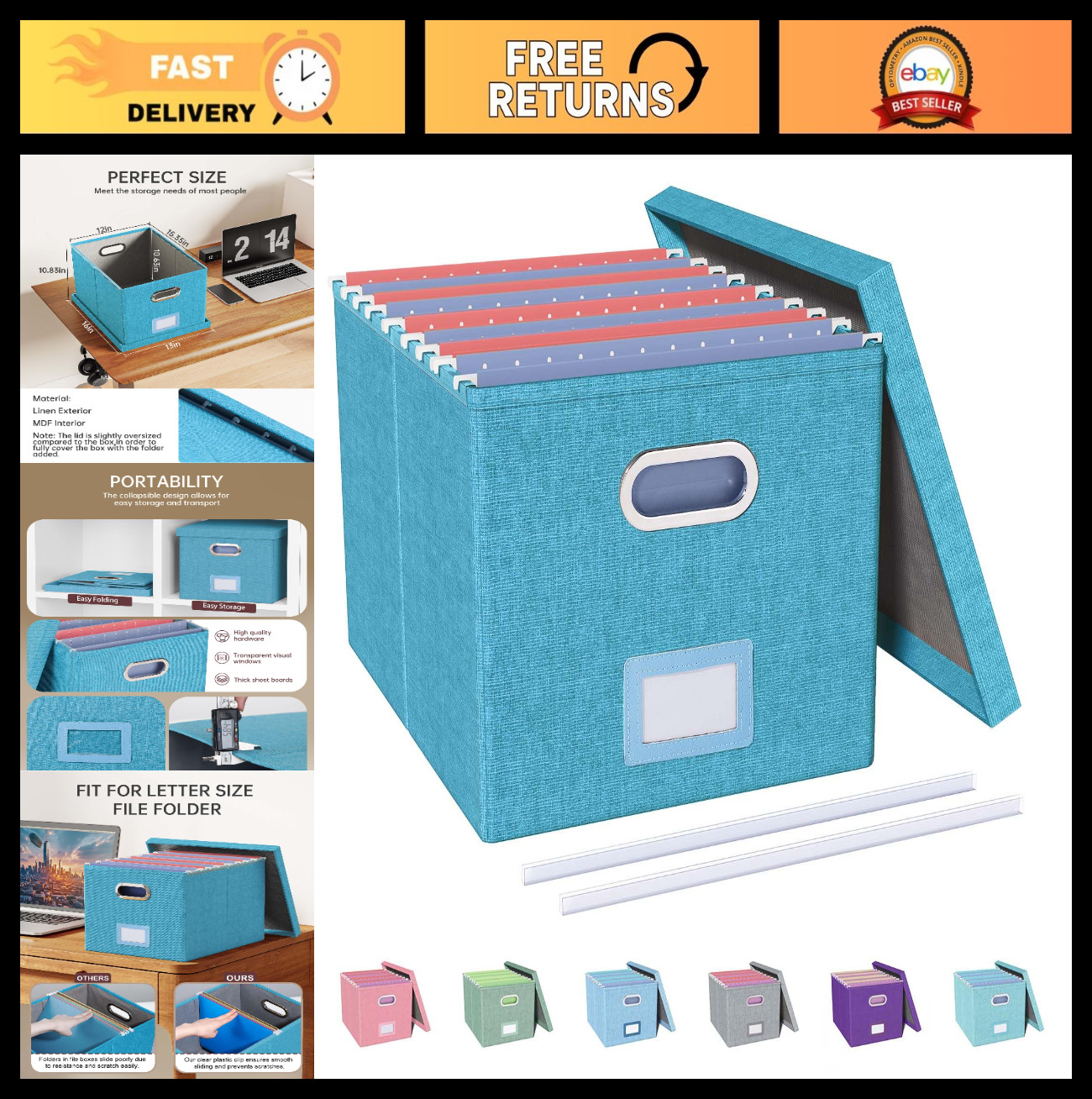 File Organizer with Lid – File Box & Cabinet for Letter Folder Storage, Home/Off