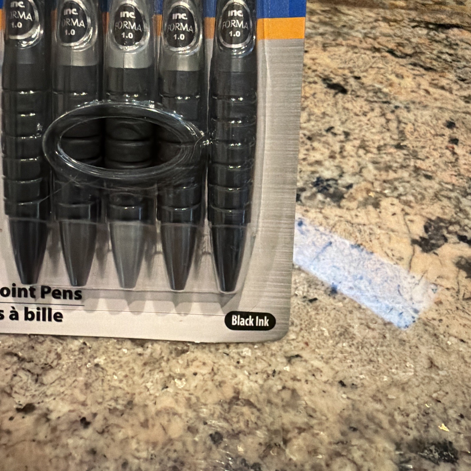 INC FORMA 5pk BLACK Ink Ball Point Pens Retractable 1.0 mm Comfort Grip Barrel