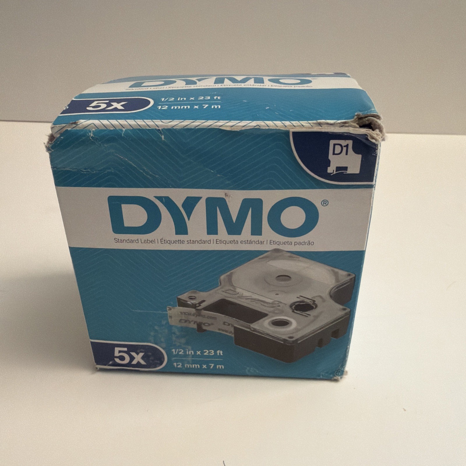 5 Pack Genuine DYMO 45013 D1 Black White Label Tape Cassettes 1/2″×23′ New