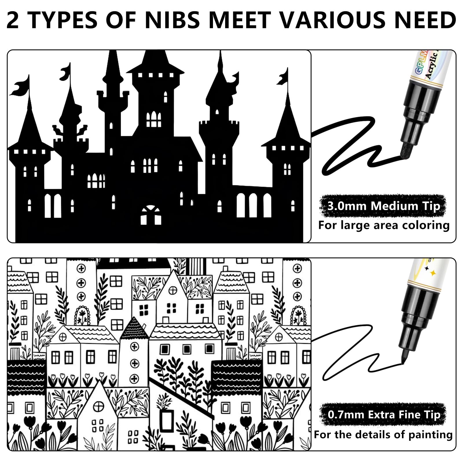 GPLMQ Black Paint Pens – 4 Pack Dual Tip Acrylic 1 Count (Pack of 4),