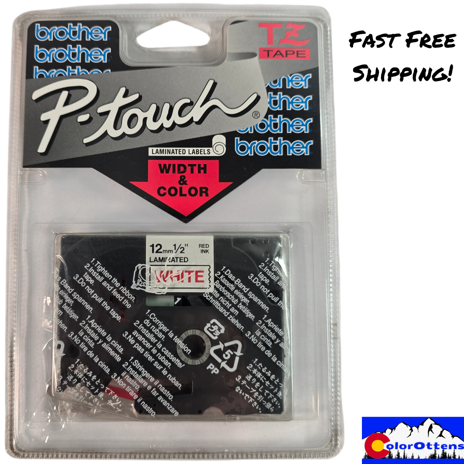 Genuine Brother P-Touch 1/2″ Label Red Print White Tape TZ-232 .5in x 26.2ft