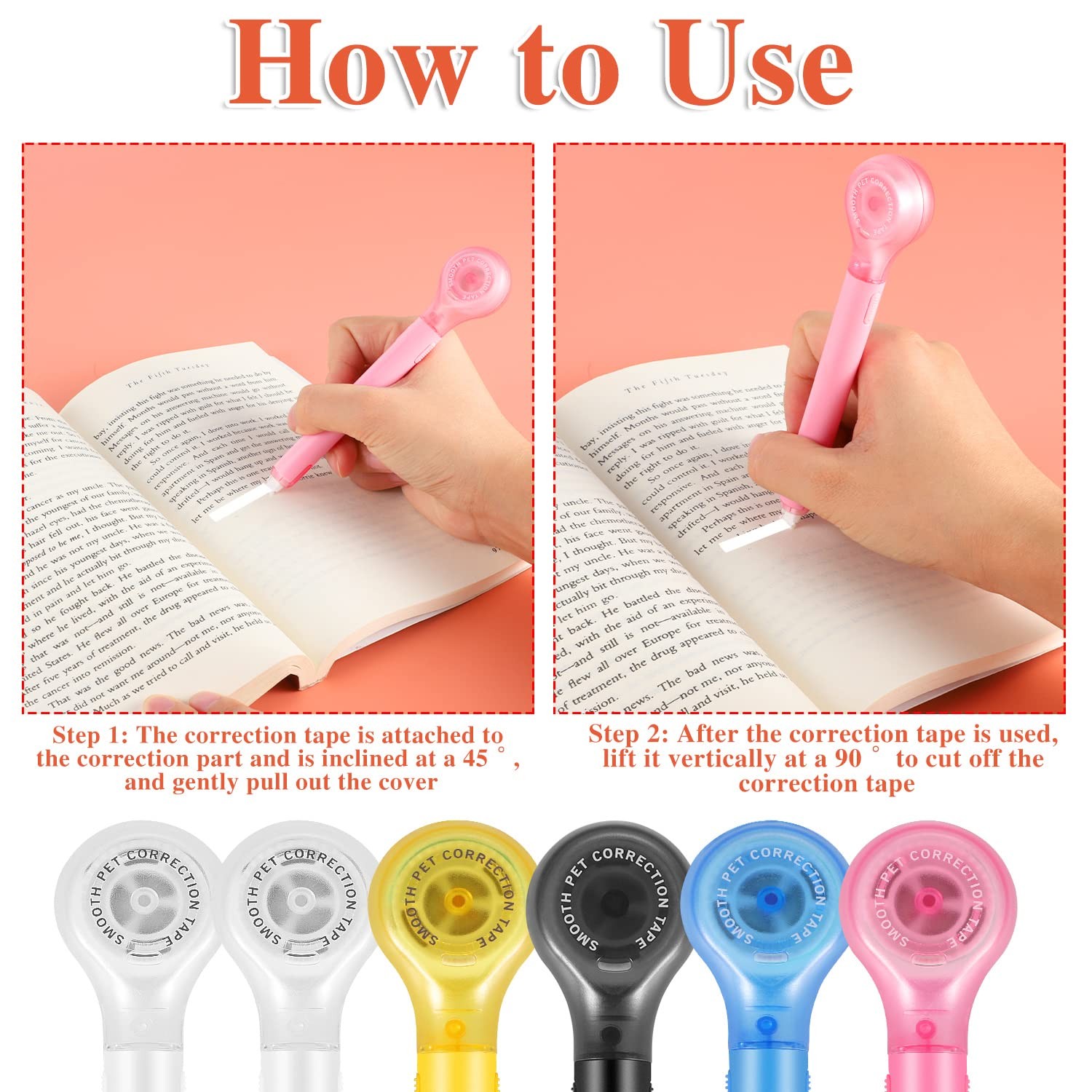 6 Pieces Correction Tape Pen, Push Pull Protective, Easy to Use 1/5 X 236 Inch