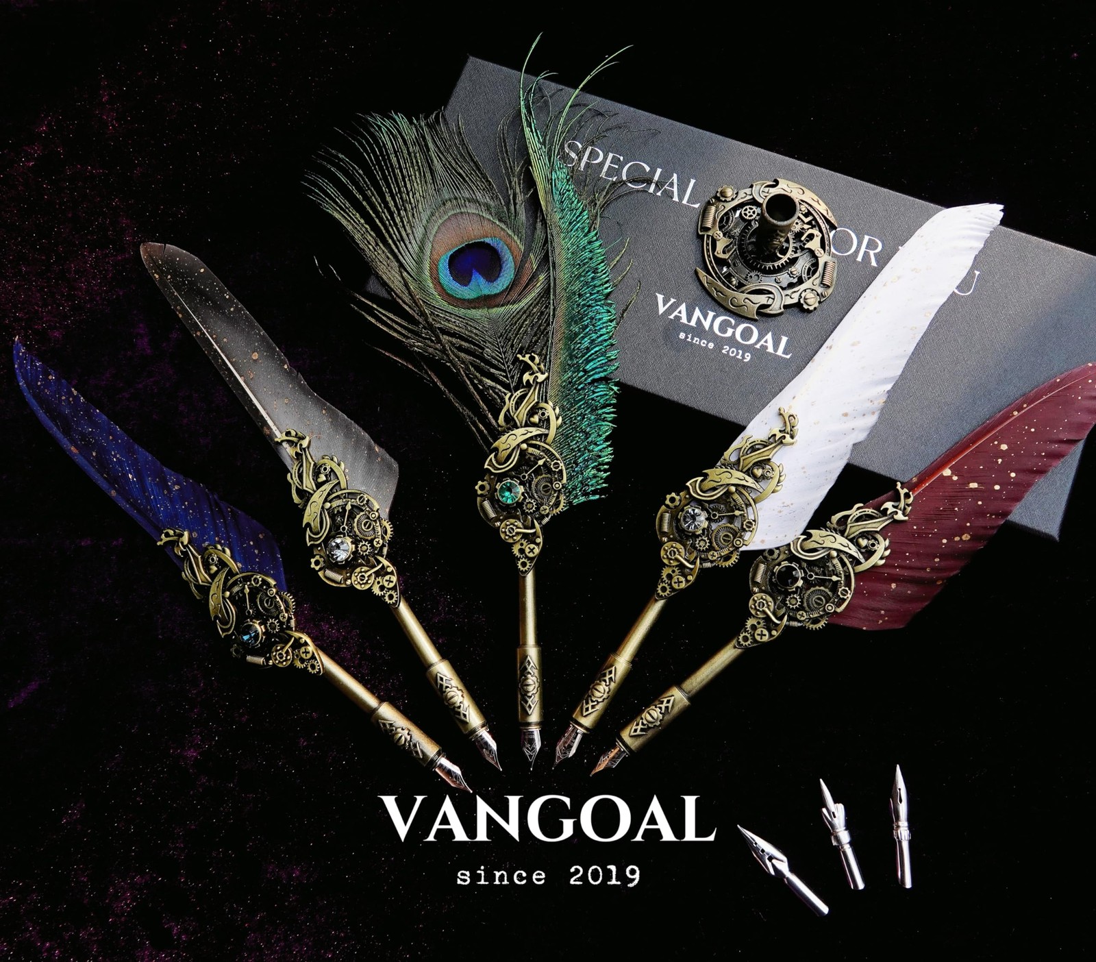 VANGOAL Peacock Feather Pen and 1 Count (Pack of 1), Green(Peacock Feathers)