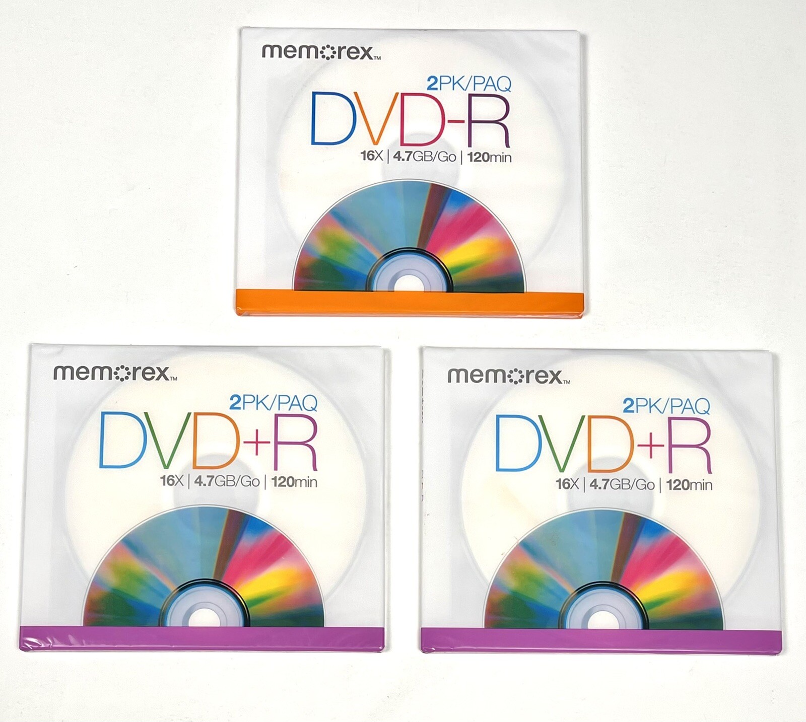 LOT 3 MEMOREX 2pk (6 Total) 16X 4.7GB/Go 120min DVD+R DVD Plus R NIP NEW Sealed