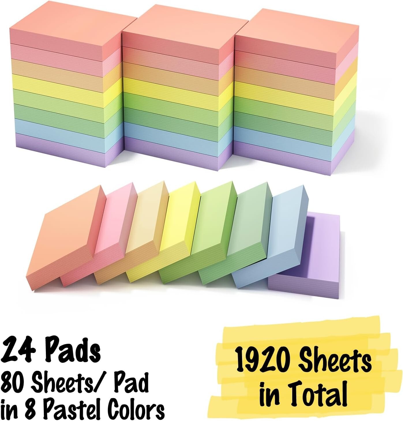 EOOUT Post It Notes, Small Post It Notes, 1.5×2 Inches, 24 Pack Light Colors Sel
