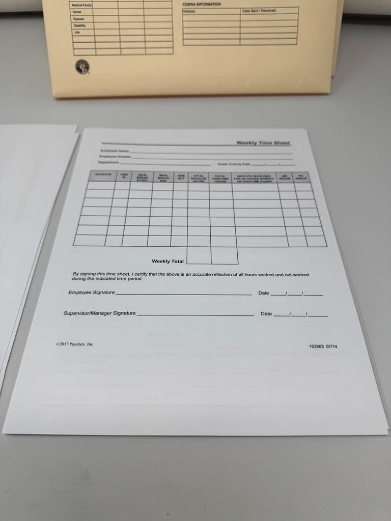 Confidential Employee Personnel File Jacket Folder New Paperwork Sheets (Qty 12)