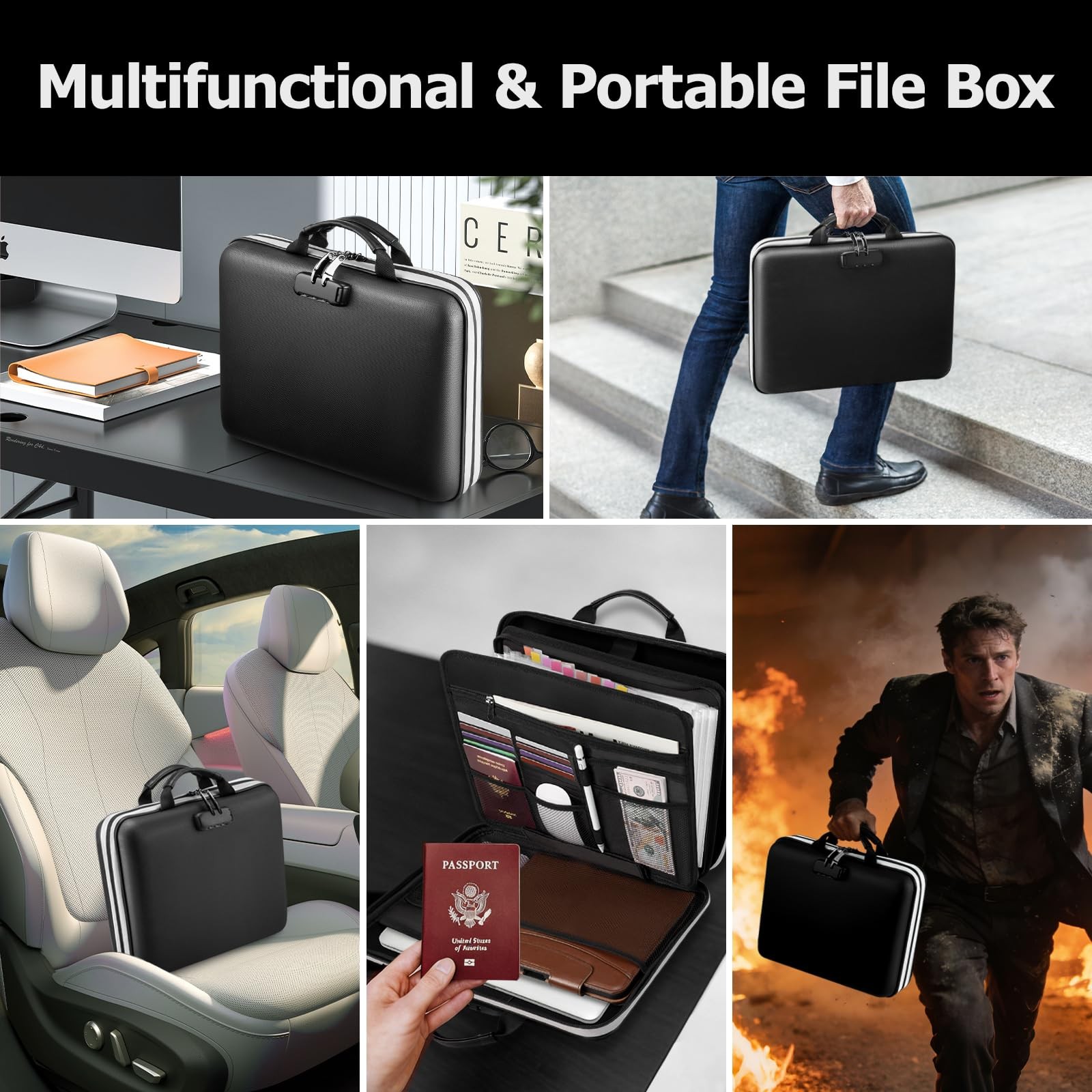 5200? Fireproof File Organizer with Combination Lock Hard Shell Multi-pocket