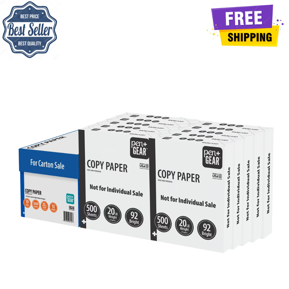 Pen+Gear Copy Paper, 8.5″ x 11″, 20 lb, 92 Bright, 10 Reams, 5000 Sheets, White