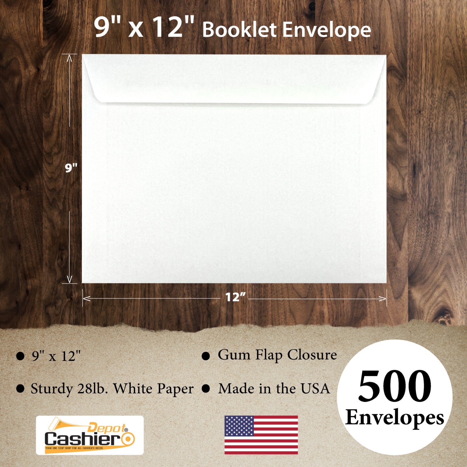 Cashier Depot 9″ x 12″ Booklet Envelopes, Sturdy 28lb. White, Gum Flap, 500/Box