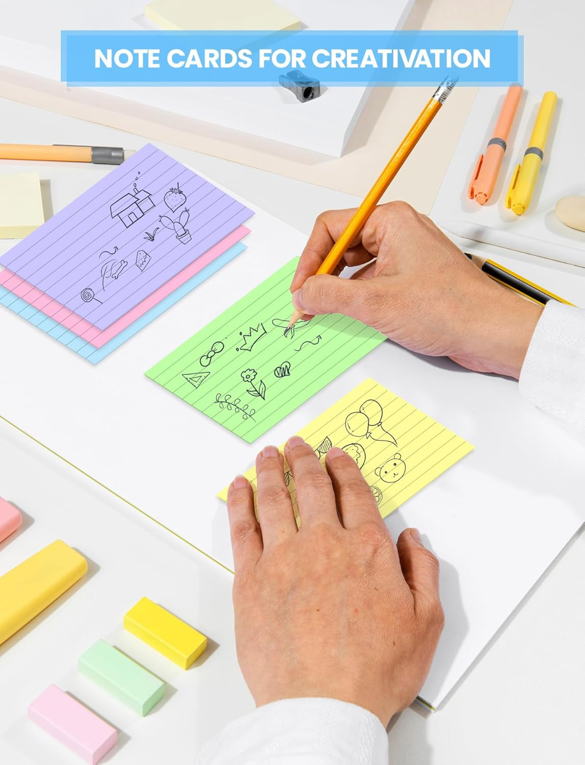 3×5 Index Cards Colored Note Cards, 250 PCS Ruled Index Cards 3×5, Lined Index F