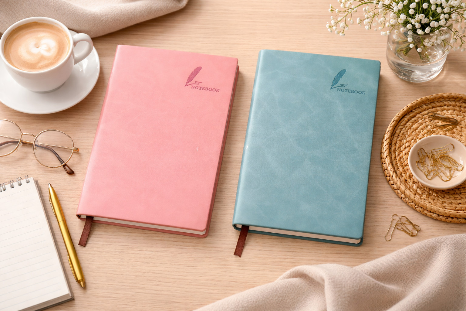 Set of 2 Lined Notebook A5. Color Pink and Blue. Free Shipping USA