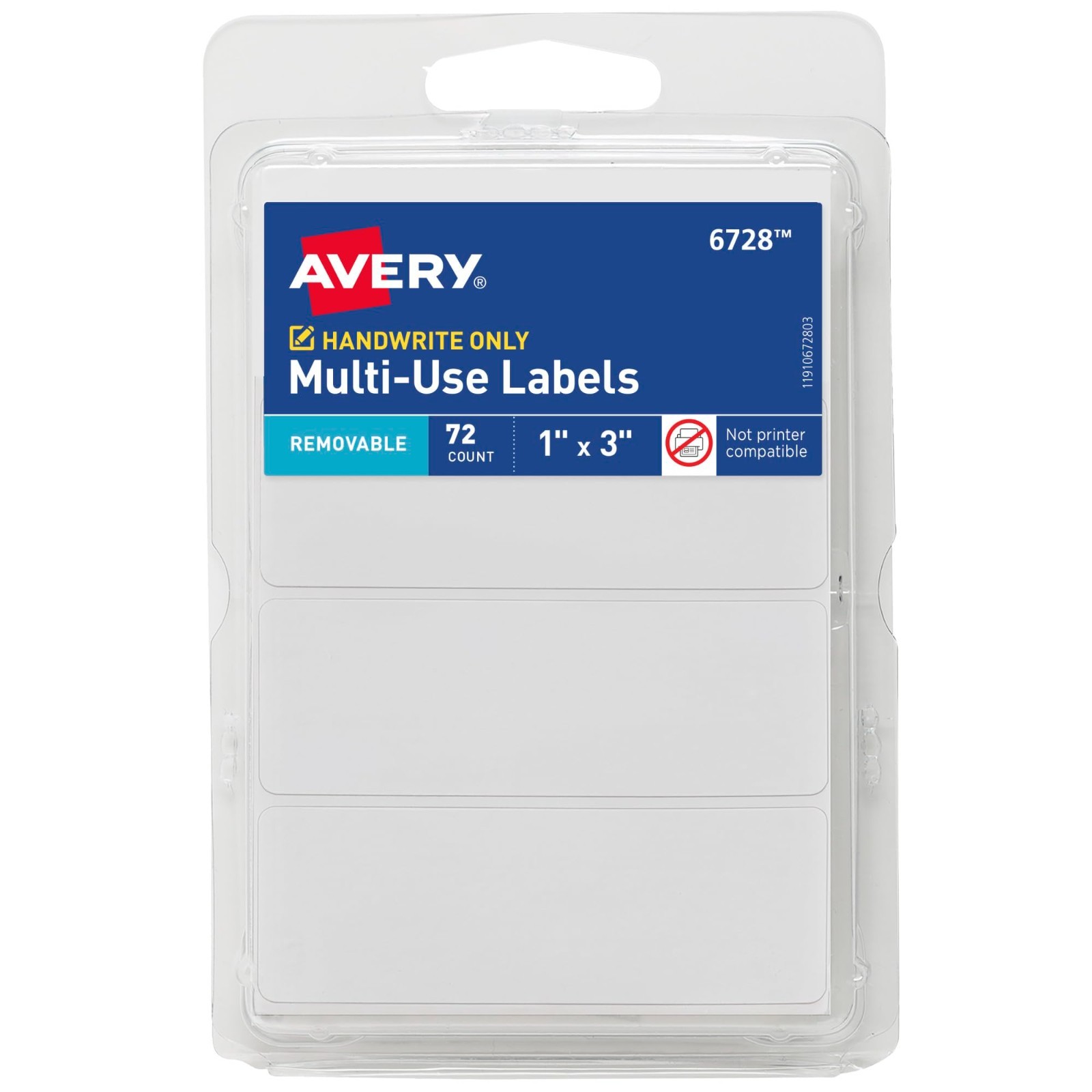Avery Multi-Use Removable Labels 1″x3″ White 72ct (6728)