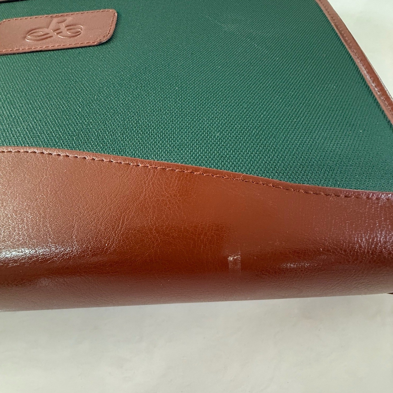 VTG Green Canvas Faux Leather Zip Portfolio Binder Organizer Briefcase Handles