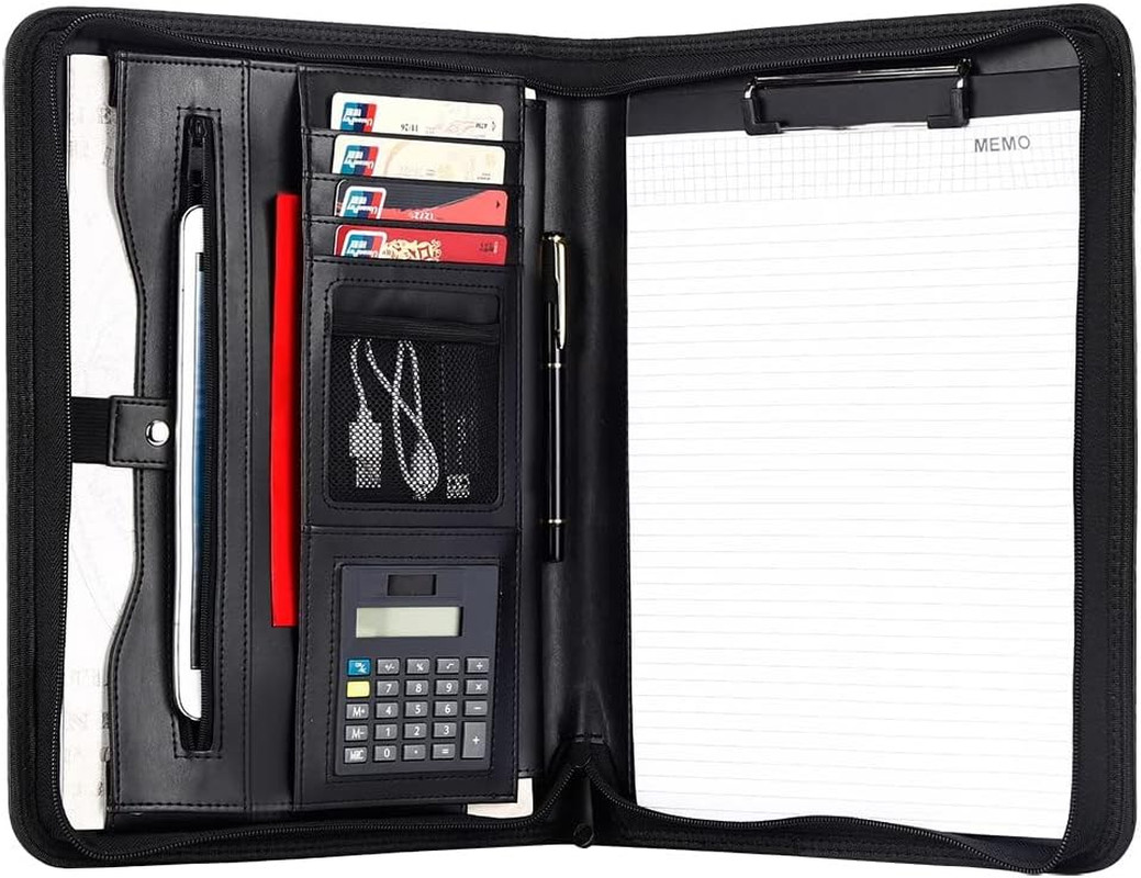 Padfolio Business Leather Portfolio Zippered Notebook Binder Office Organizer