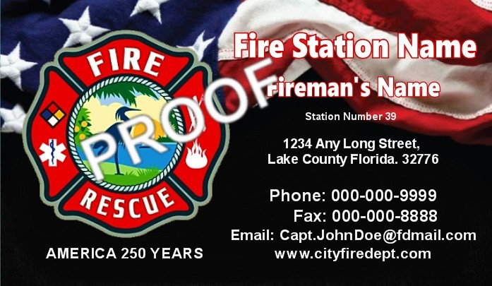 PRO Business Cards, America 250 Yrs Flag Fire Dept Badge KJ4IYE