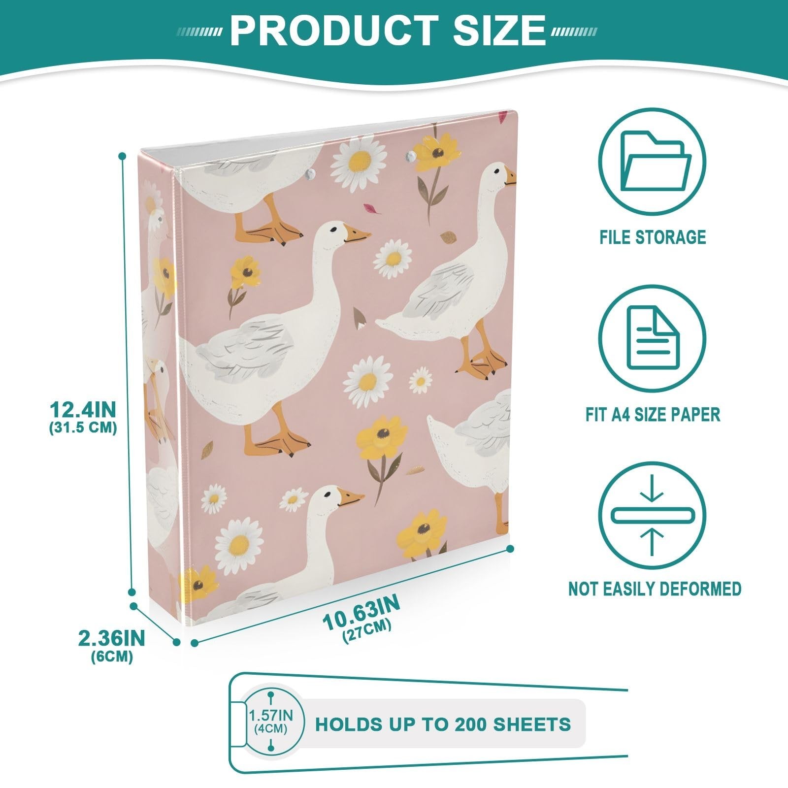 3 Ring Binder Cute Goose on A Pink Girly Background 1.5 Inch Round Rings Hold…