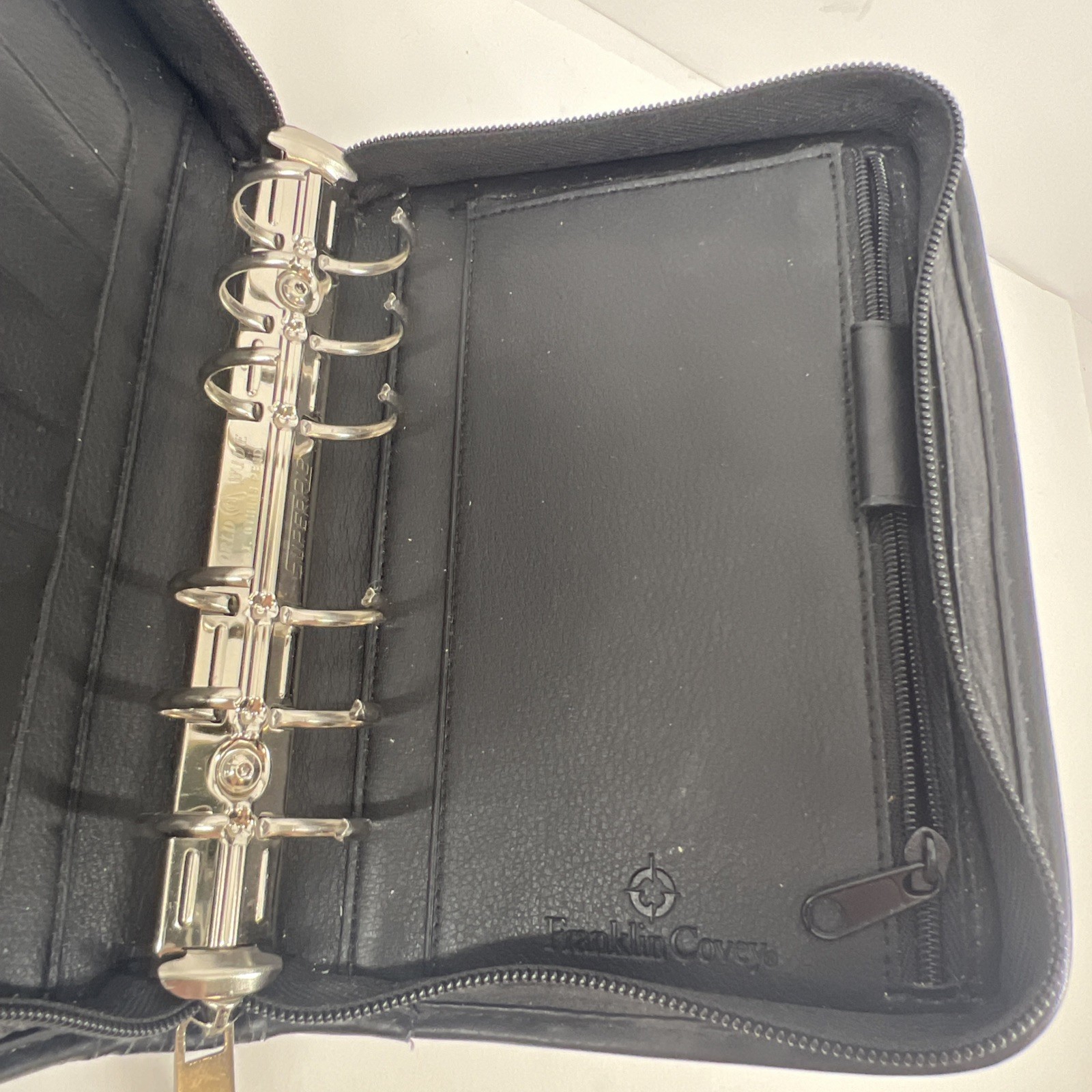 Franklin Covey Leather 6 Ringed Binder W/ Inserts Mini Pocket Sized Black Daily