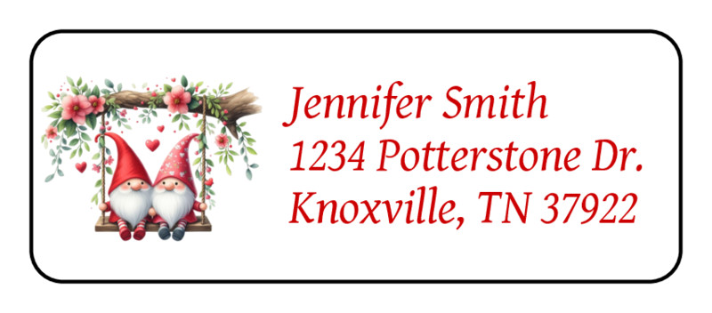 30 Gnomes Valentines day return address labels personalized