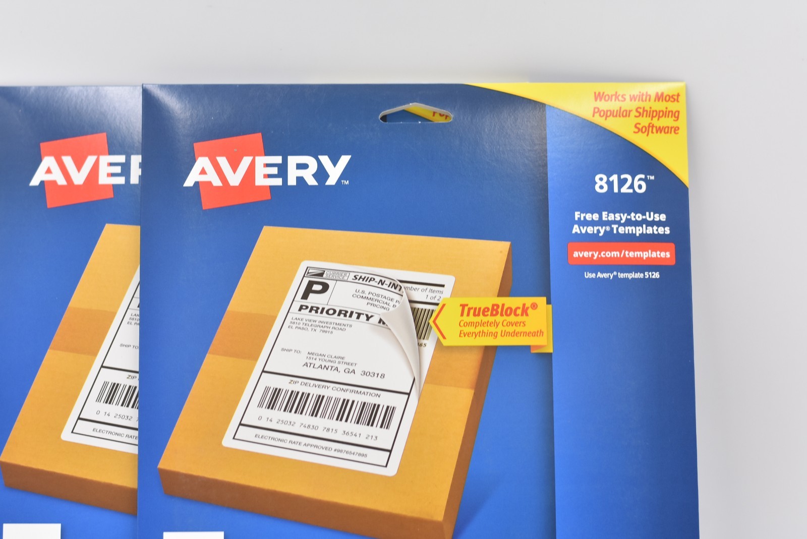 Lot of 2 Avery Half-Sheet Internet Shipping Labels Inkjet White 8126 (100 label