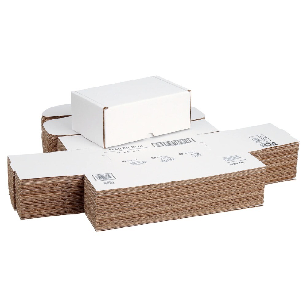 Tuck-Top Shipping Boxes, 9 in. L x 6 in. W x 4 in. H, White, 30-Count Case