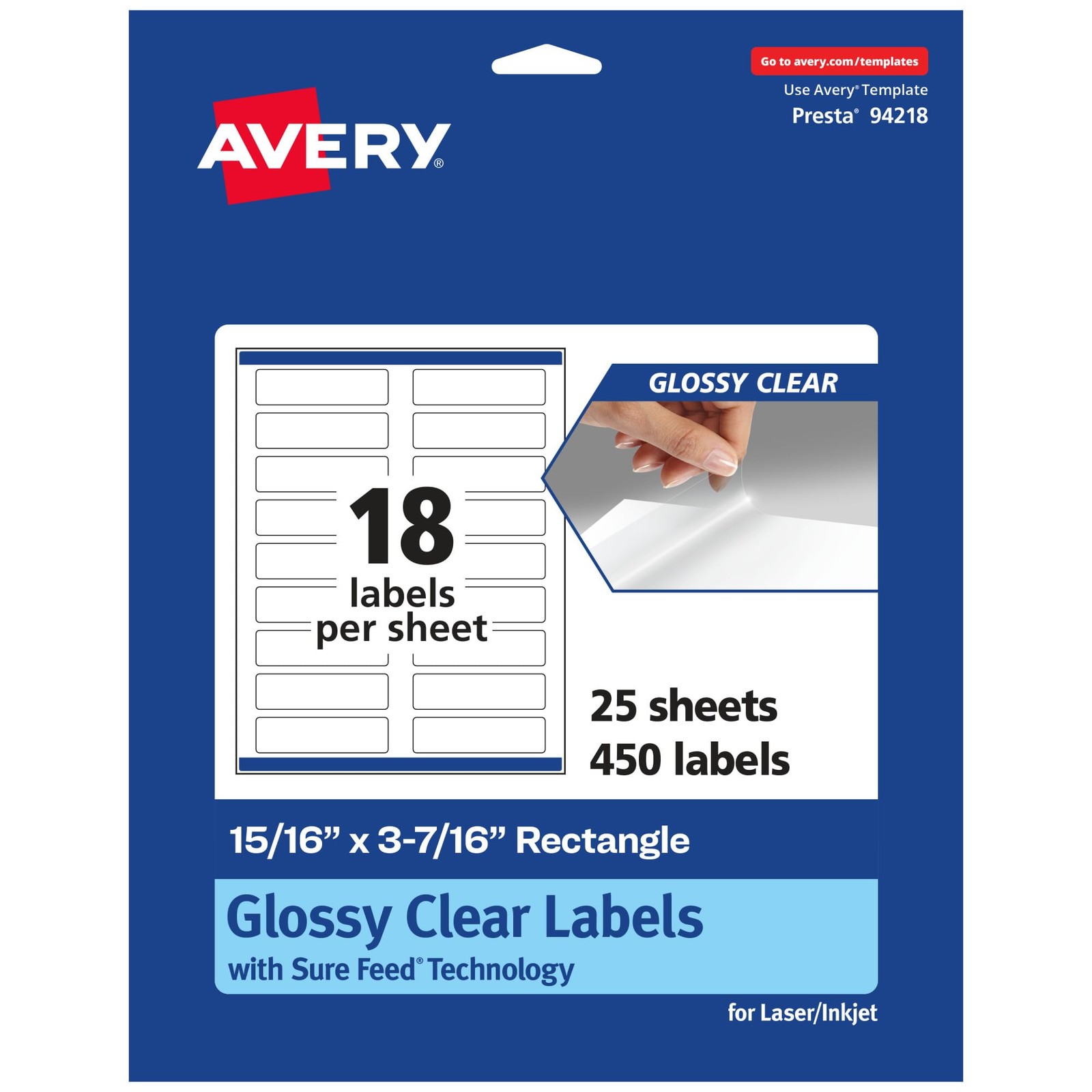 Avery Glossy Clear Rectangle Labels Sure Feed Technology 15/16 X 3-7/16 450
