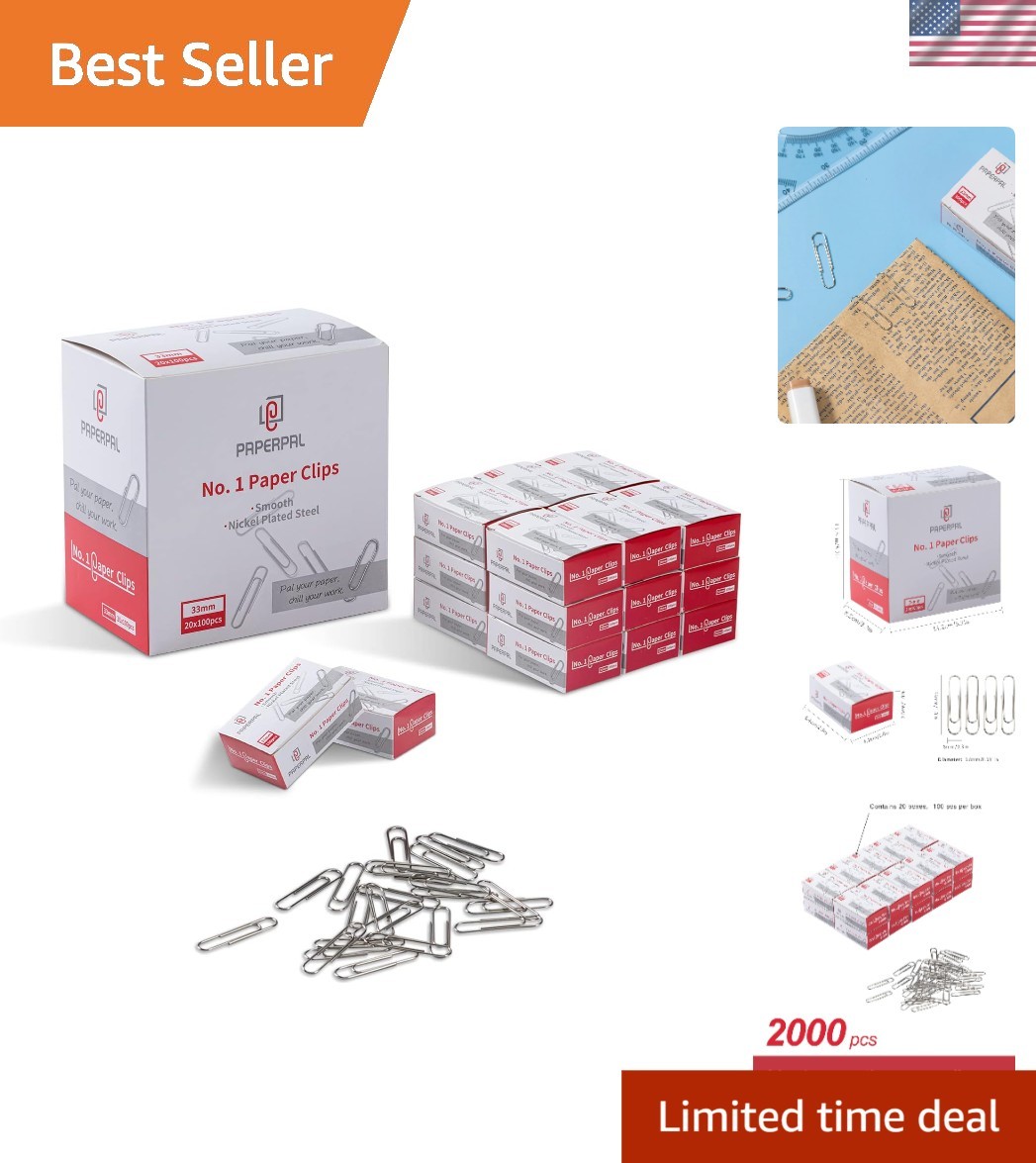 Smooth Finish Silver Paper Clips – 2000 Count for Elegant Document Management